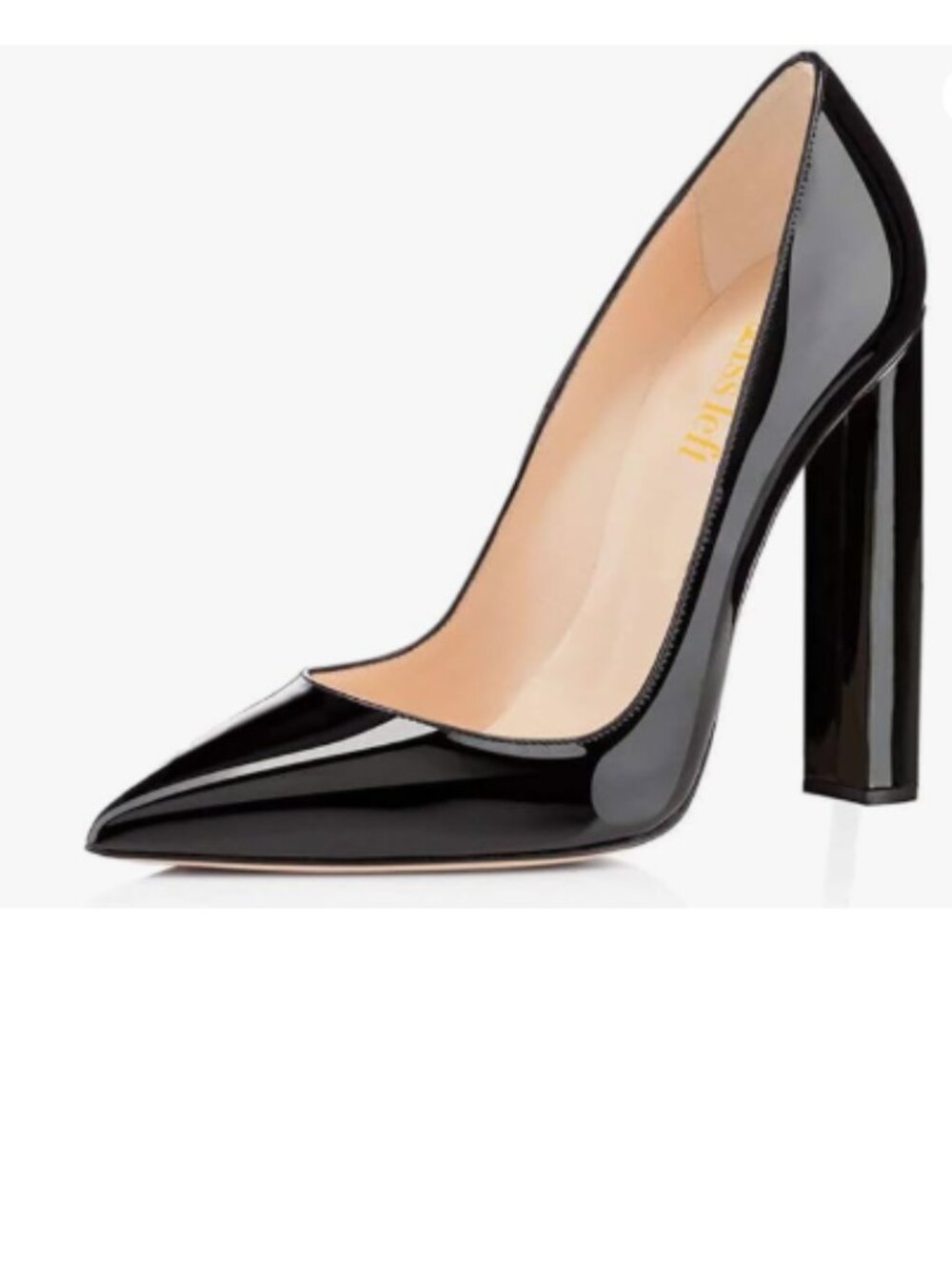 miss left Black Women Patent Leather Pointed Toe Slip On Chunky High Heels Pumps